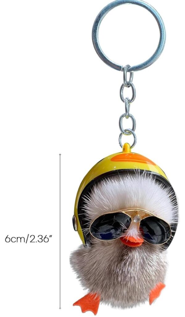 Cute Chick holding helmet premium quality key chains yellow/ Grey (single piece) - Image 3