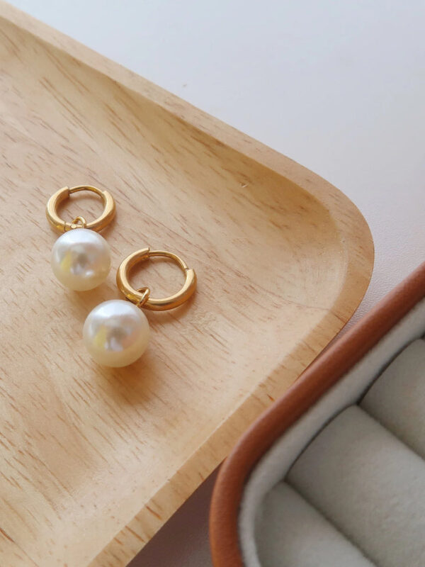 18k Gold plated Pearl drop Hoops stainless steel Antitarnish - Image 3