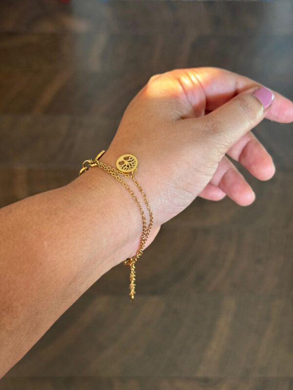 Tree lucky Charm 18k gold plated on stainless steel chain bracelet - Image 3