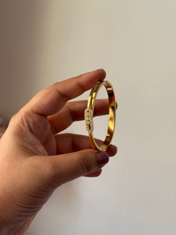 AD stones on hole twisted 18k gold plated on Stainless Steel Kada -size 2.3/ 2.4 - Image 4