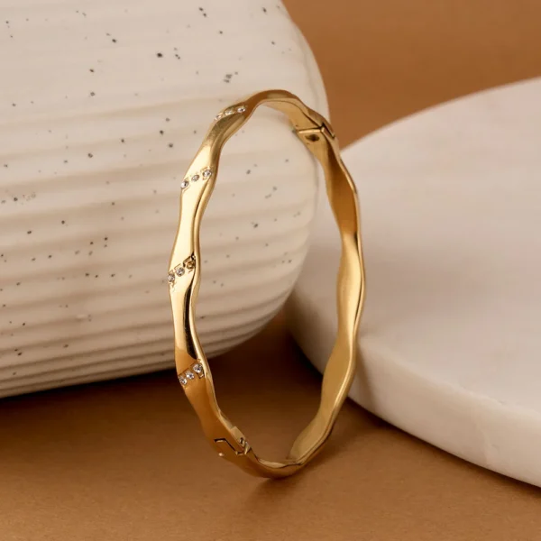Wave alter stone 18k gold plated on Stainless Steel anti tarnish bracelet - Image 4