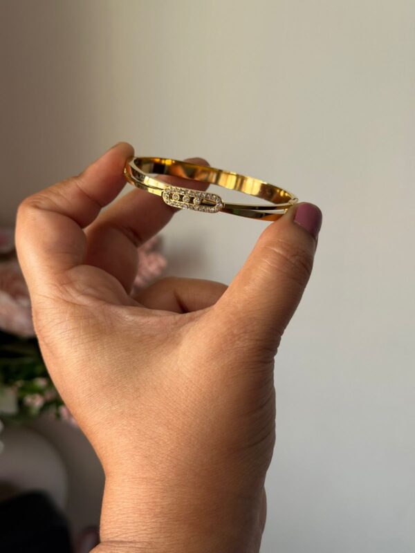 AD stones on hole twisted 18k gold plated on Stainless Steel Kada -size 2.3/ 2.4 - Image 5