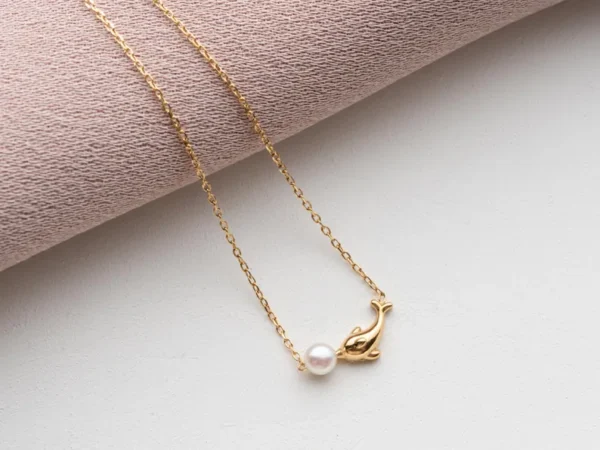 Dolphin pendant with pearl charm 18K gold plated on Stainless Steel Anti Tarnish necklace - Image 4