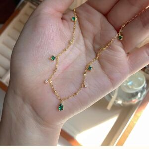 Emerald dangle 18K gold plated on Stainless Steel Anti Tarnish necklace