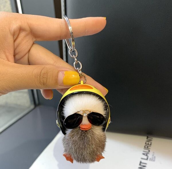 Cute Chick holding helmet premium quality key chains yellow/ Grey (single piece) - Image 5