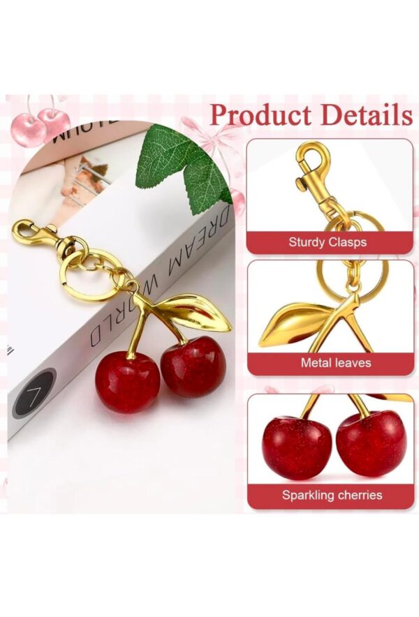 Metal resin Glitter Cherry Bag/Car/Bike key Charm With Key Ring And Clip- Key Chain size 6 - Image 3