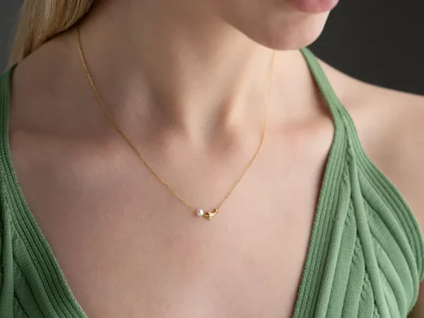 Dolphin pendant with pearl charm 18K gold plated on Stainless Steel Anti Tarnish necklace - Image 5