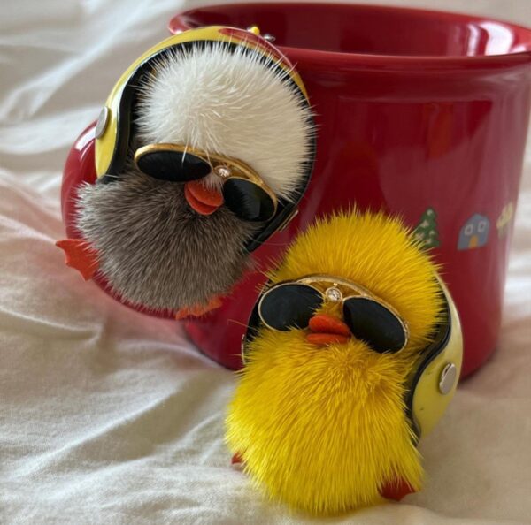 Cute Chick holding helmet premium quality key chains yellow/ Grey (single piece) - Image 6