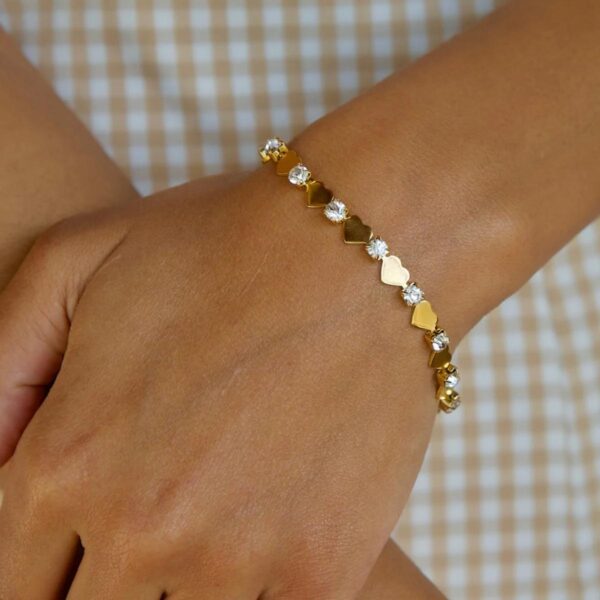 18k gold plated on stainless steel alter stone and heart chain bracelet - Image 2
