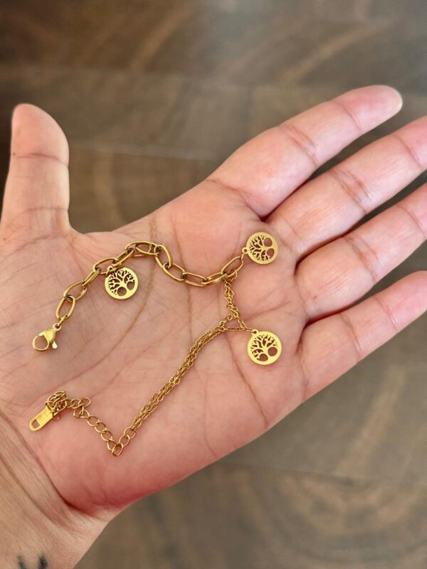 Tree lucky Charm 18k gold plated on stainless steel chain bracelet - Image 6