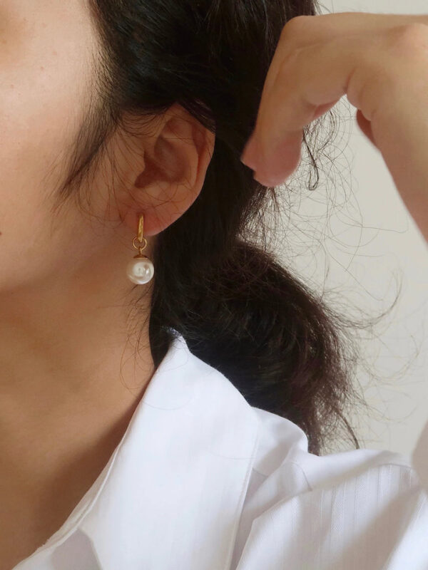 18k Gold plated Pearl drop Hoops stainless steel Antitarnish - Image 4