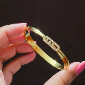 AD stones on hole twisted 18k gold plated on Stainless Steel Kada -size 2.3/ 2.4