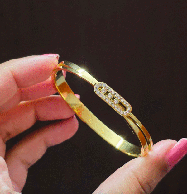 AD stones on hole twisted 18k gold plated on Stainless Steel Kada -size 2.3/ 2.4