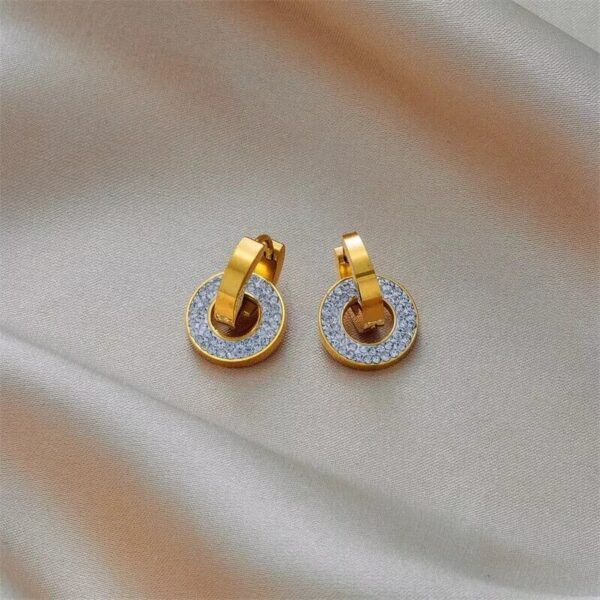 Dual circle 18k Gold plated on stainless steel anti tarnish Hoops earrings - Image 2