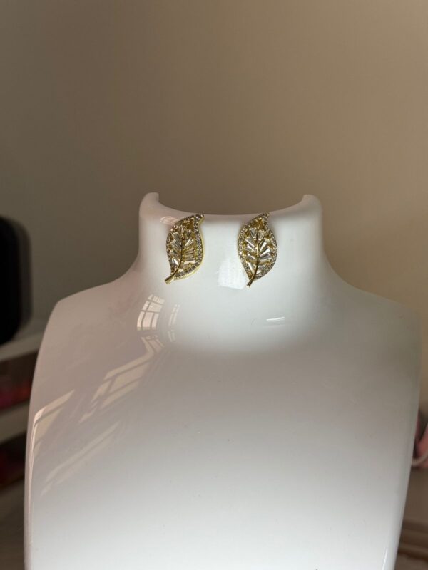 Antitarnish AD Stone leaf 14k Gold plated on stainless steel stud - Image 3