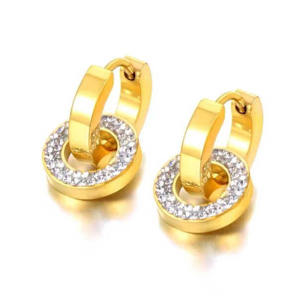 Dual circle 18k Gold plated on stainless steel anti tarnish Hoops earrings - Image 3