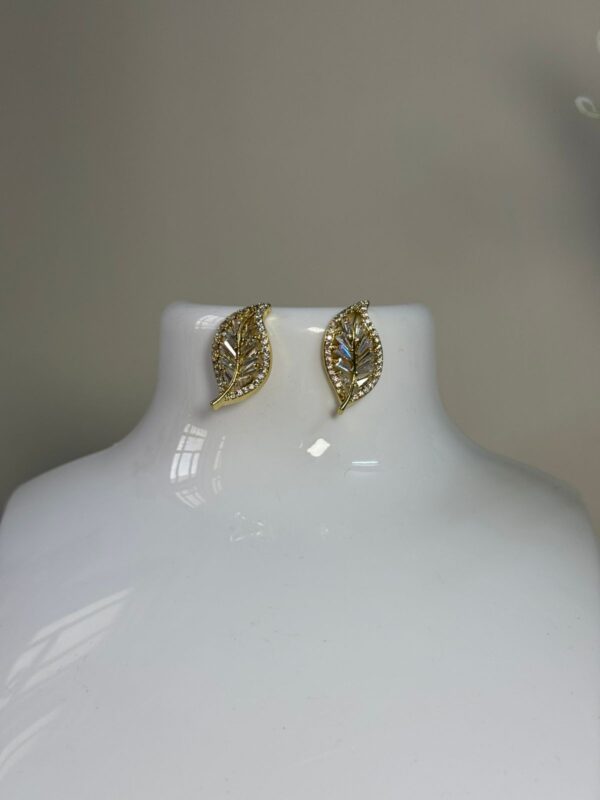 Antitarnish AD Stone leaf 14k Gold plated on stainless steel stud - Image 4