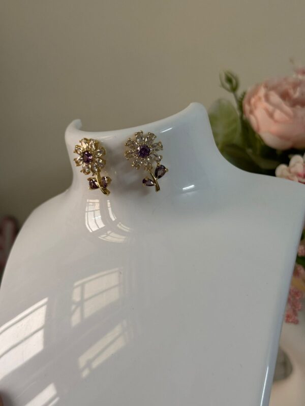 Antitarnish Purple flower 14k Gold plated on stainless steel stud - Image 5
