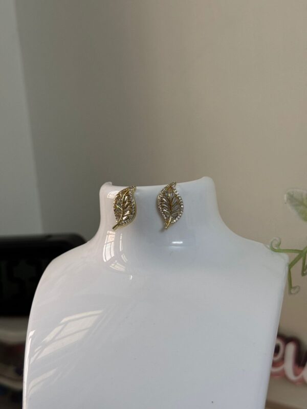 Antitarnish AD Stone leaf 14k Gold plated on stainless steel stud - Image 5