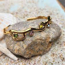 Tree branch colour stone cuff 18k gold plated on Stainless Steel anti tarnish bracelet