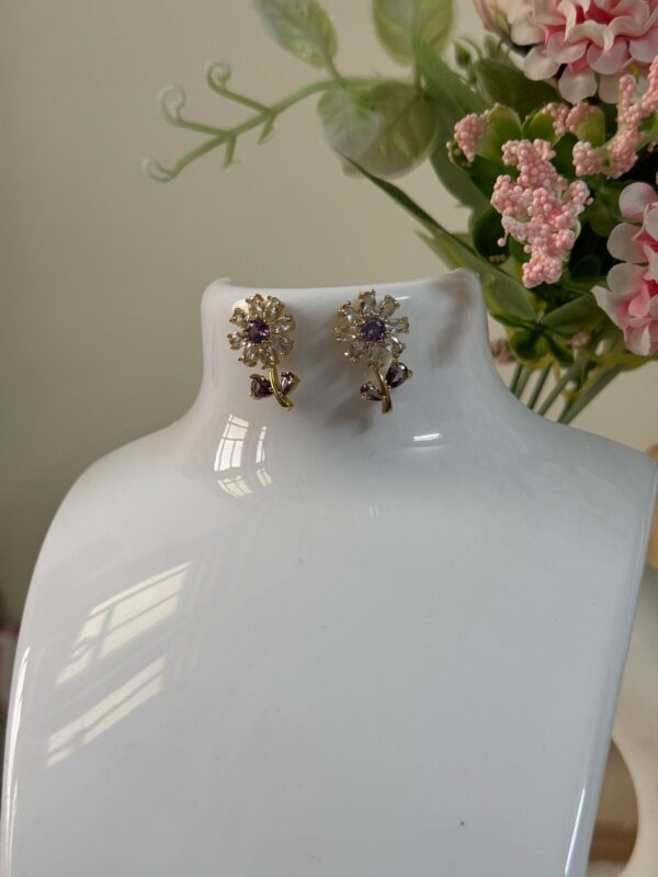 Antitarnish Purple flower 14k Gold plated on stainless steel stud - Image 7