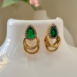 Antitarnish 18k Gold plated on stainless steel Emerald Ethnic wear stud