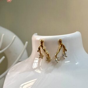 White stone Antitarnish 18k Gold plated on stainless steel Branch stud