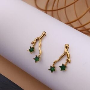 Green stone Antitarnish 18k Gold plated on stainless steel Branch stud