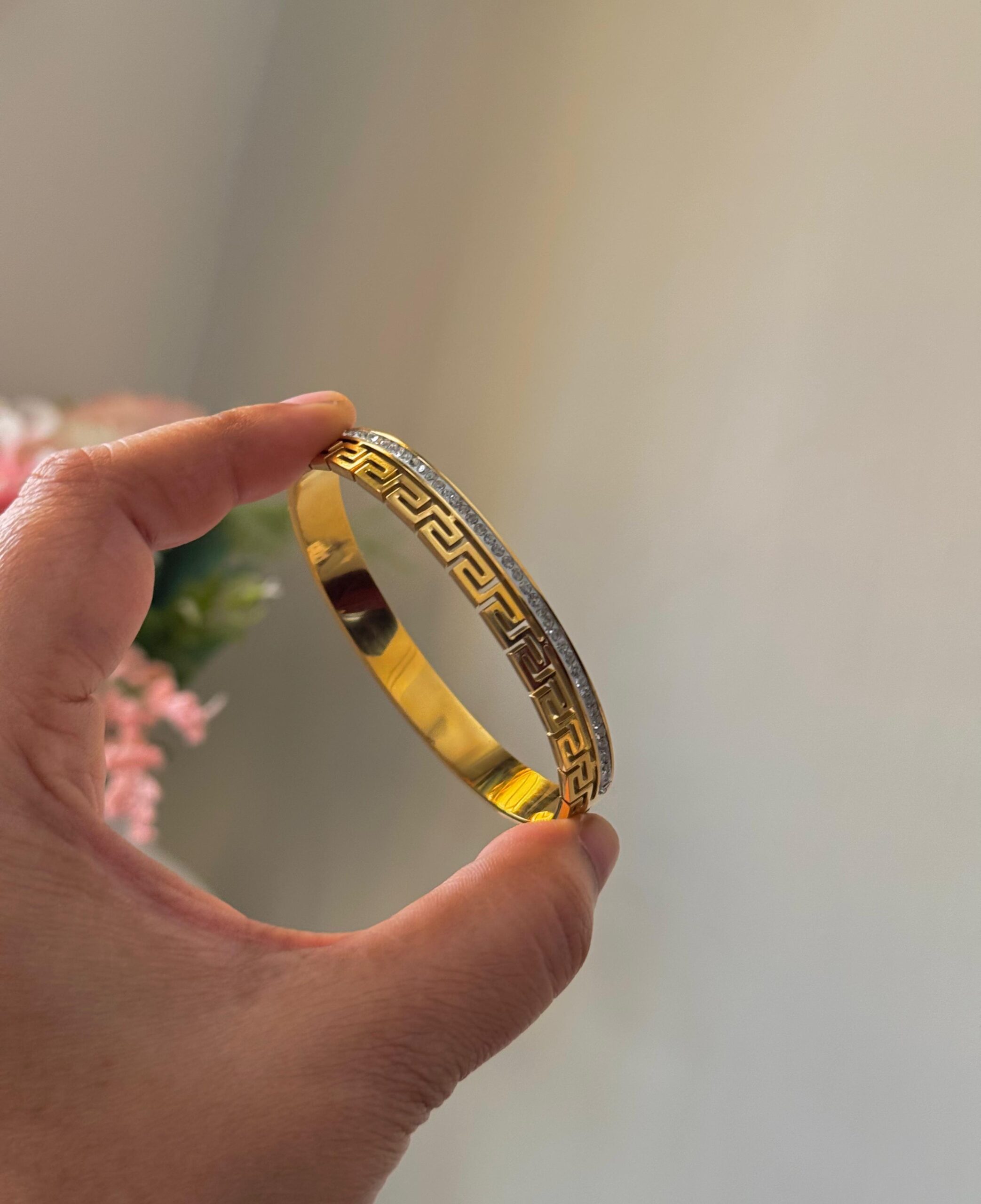 Greek Key design 18k gold plated on Stainless Steel anti tarnish bracelet - Image 3