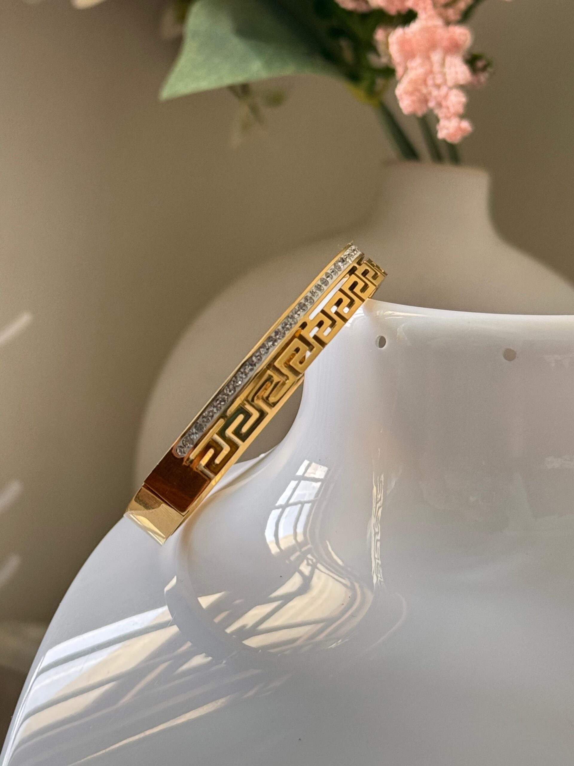 Greek Key design 18k gold plated on Stainless Steel anti tarnish bracelet - Image 4