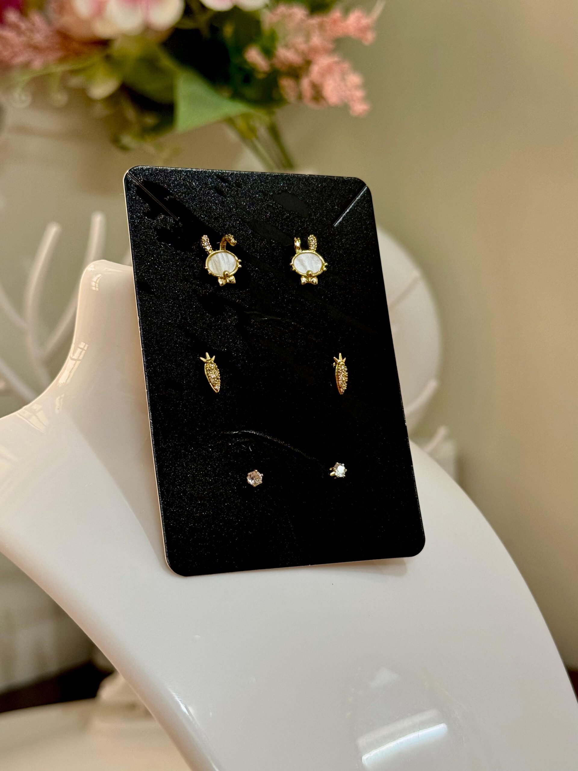 Antitarnish second stud rabbit set 18k Gold plated on stainless steel - Image 4