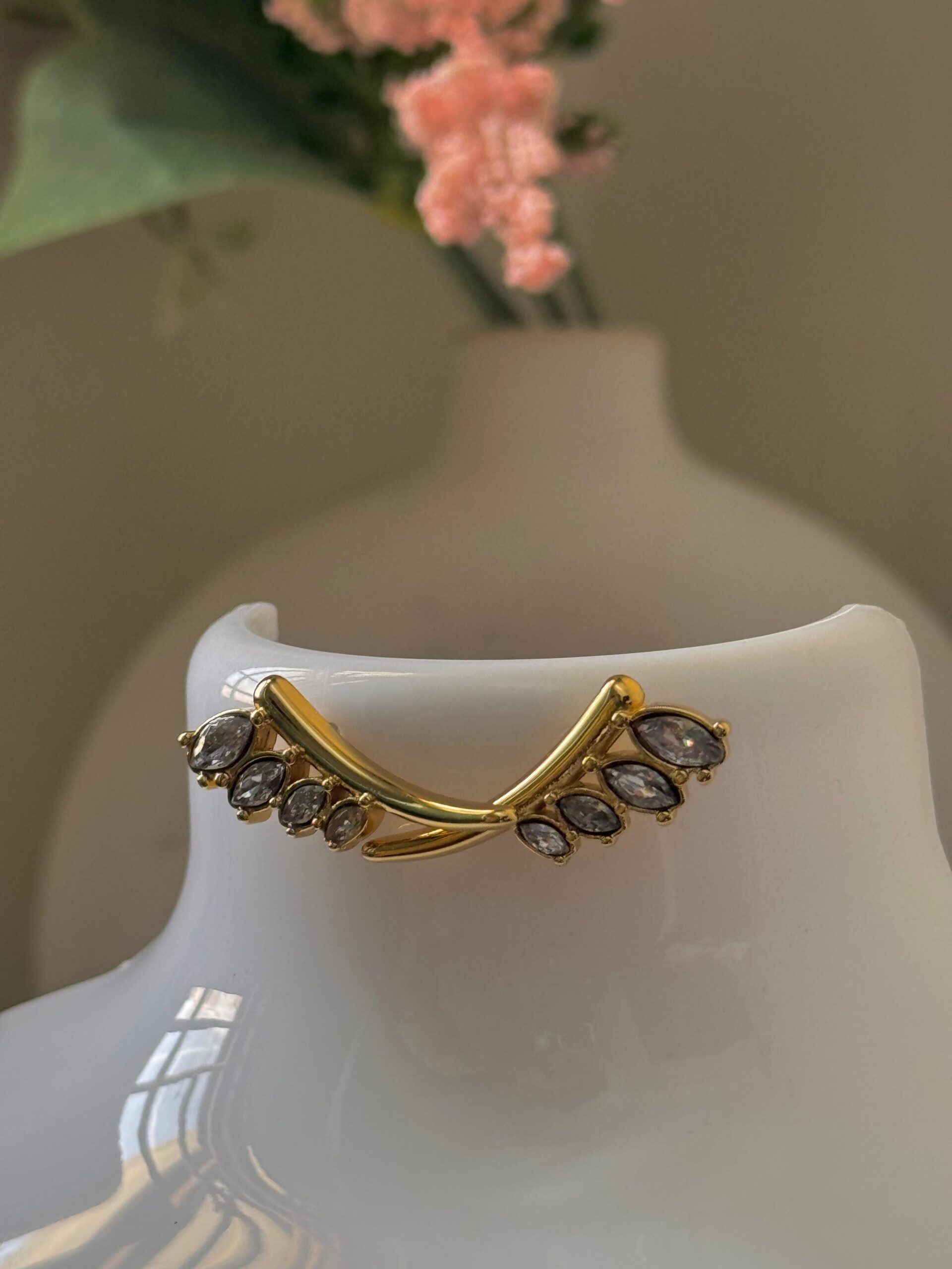 Boat shape stone filled Antitarnish 18k Gold plated on stainless steel side look stud - Image 6