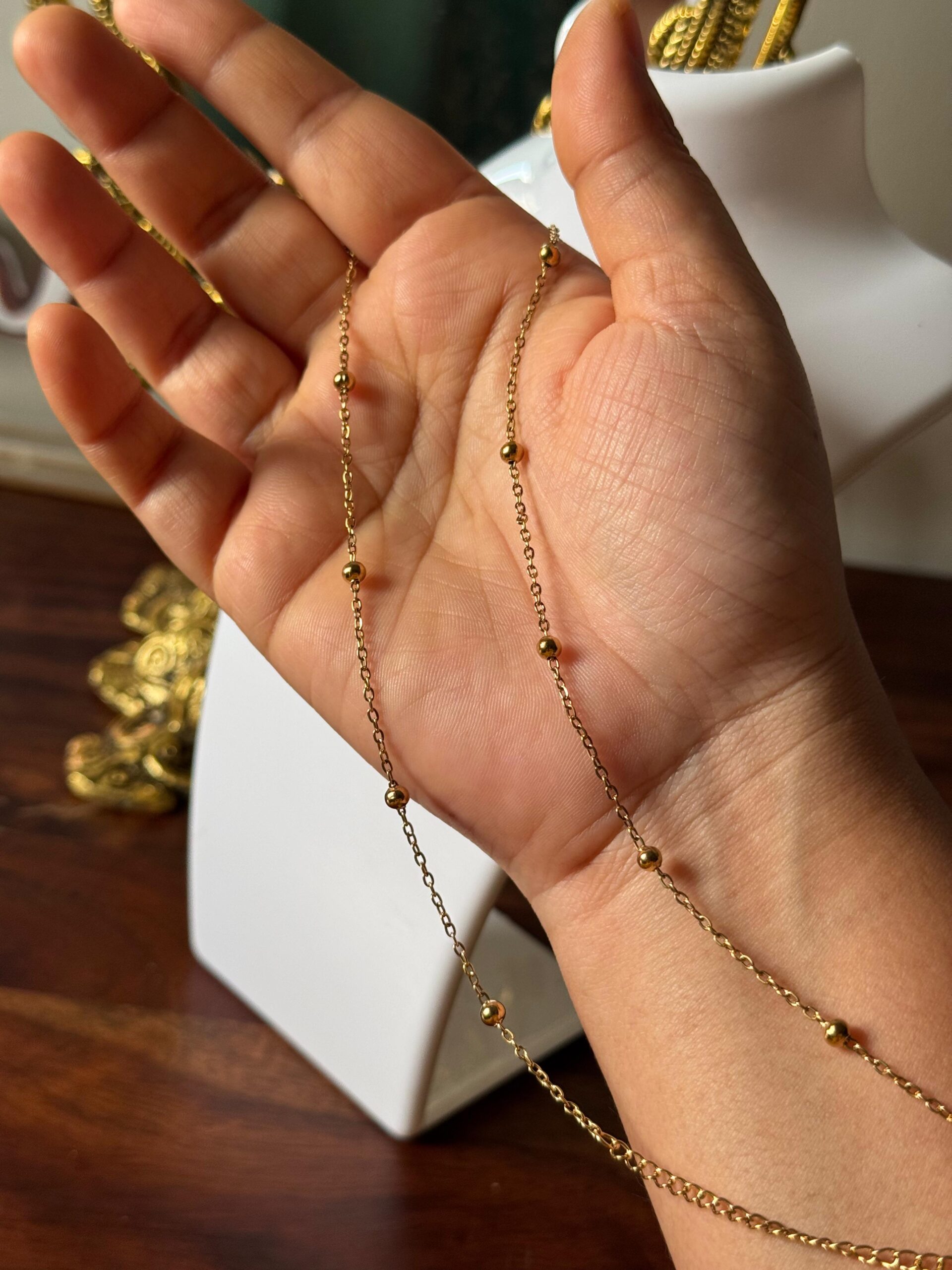 Beaded 18K gold plated on Stainless Steel Anti Tarnish necklace - Image 3