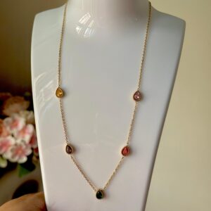 Multi colour Rain drop 18K gold plated on Stainless Steel Anti Tarnish necklace