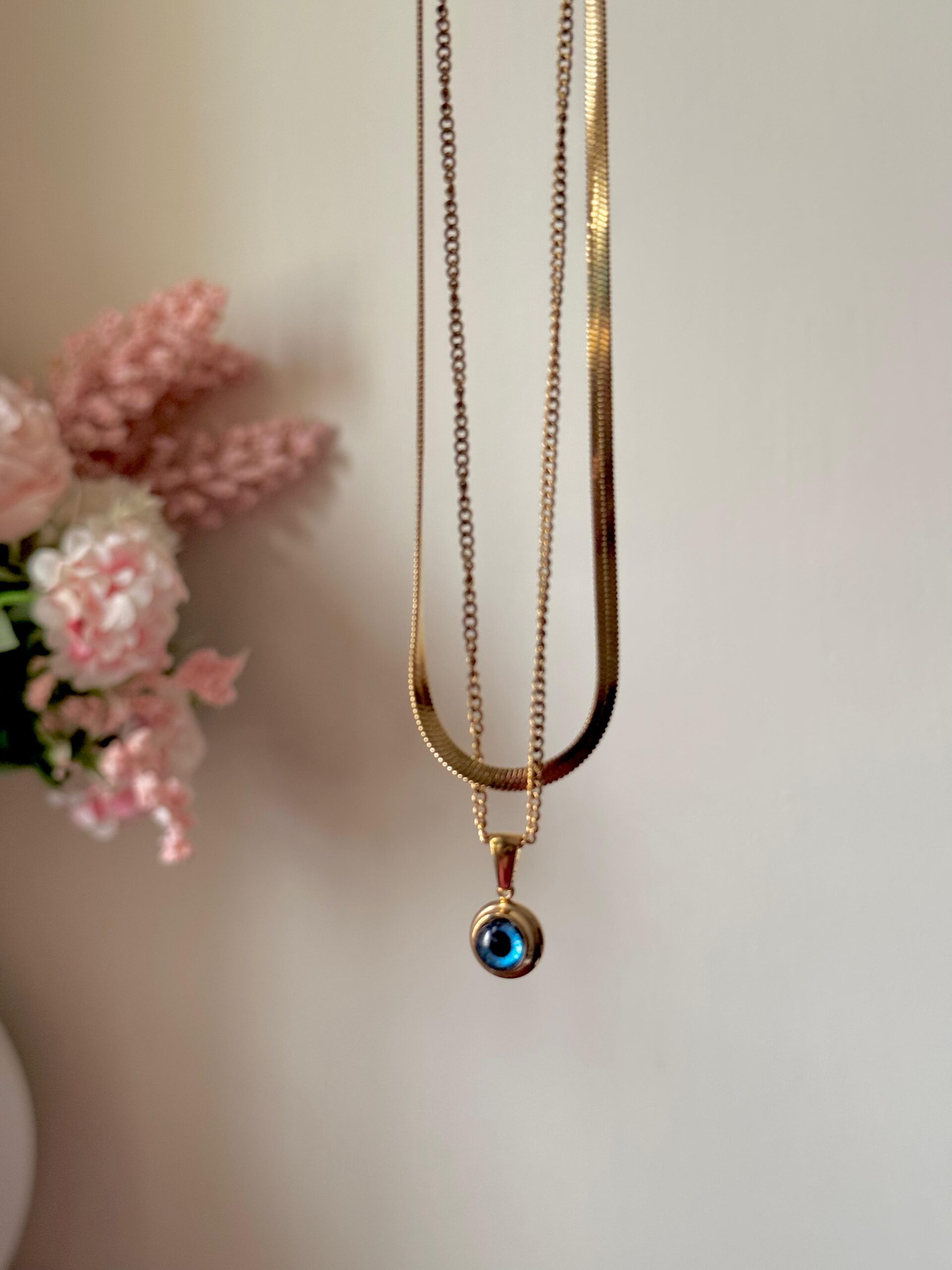 Evil eye two layer 18k gold plated on Stainless Steel Anti Tarnish necklace - Image 3