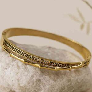 Greek key with Bamboo style 18k gold plated on Stainless Steel anti tarnish bracelet