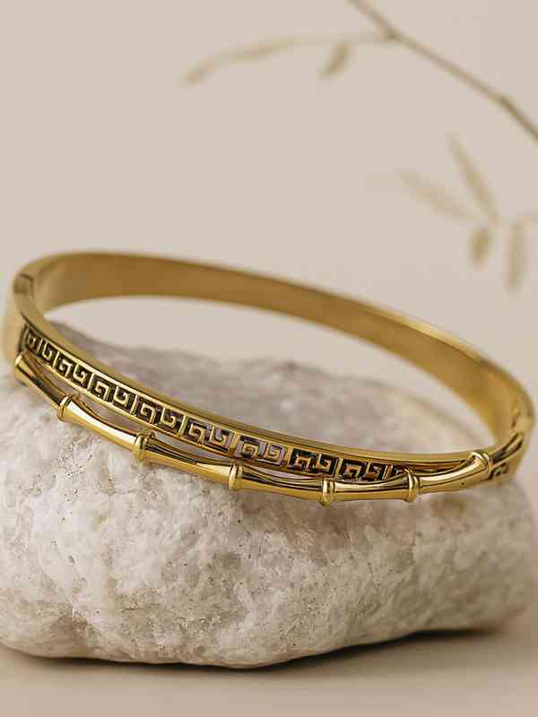 Greek key with Bamboo style 18k gold plated on Stainless Steel anti tarnish bracelet