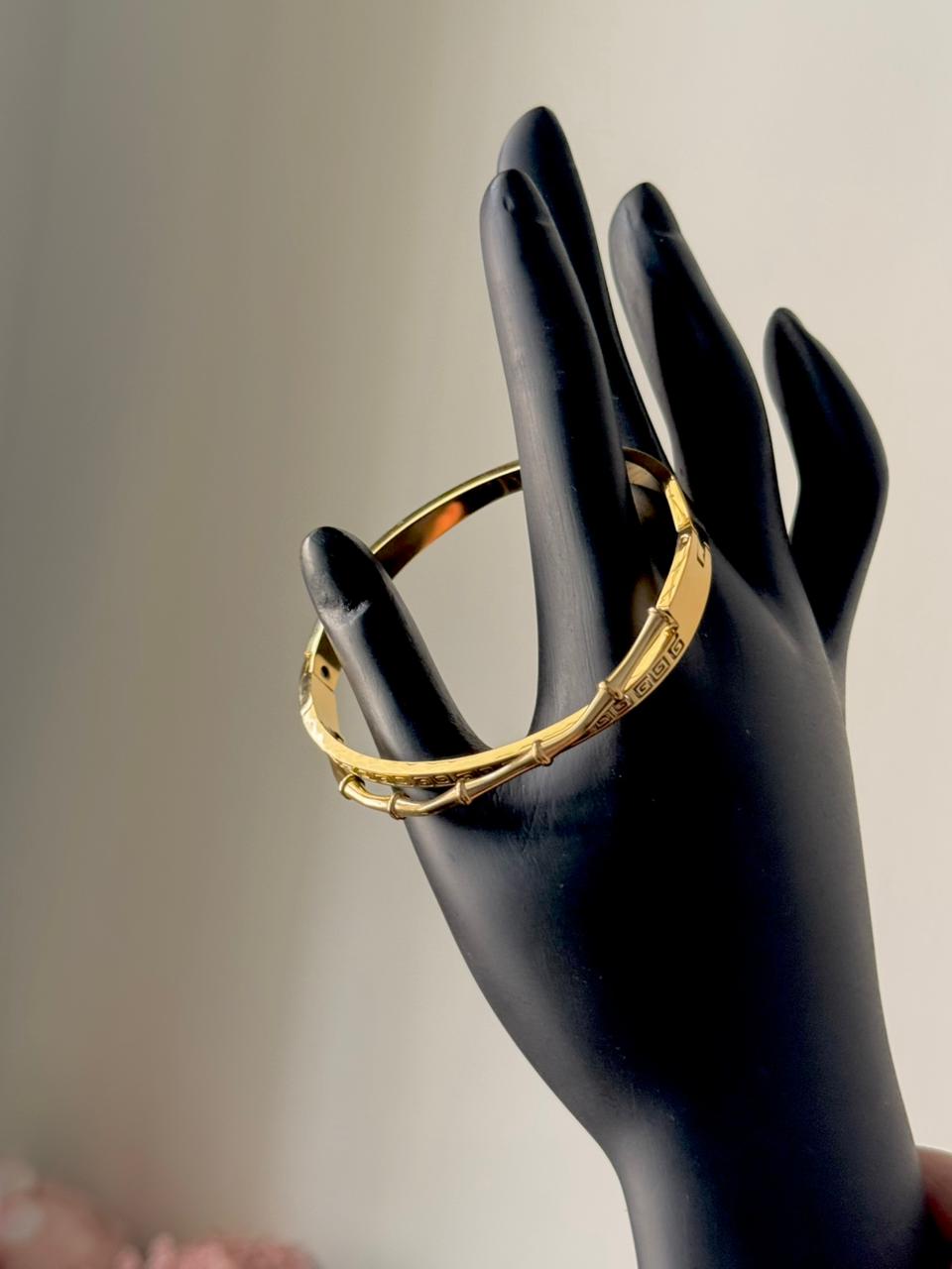 Greek key with Bamboo style 18k gold plated on Stainless Steel anti tarnish bracelet - Image 9