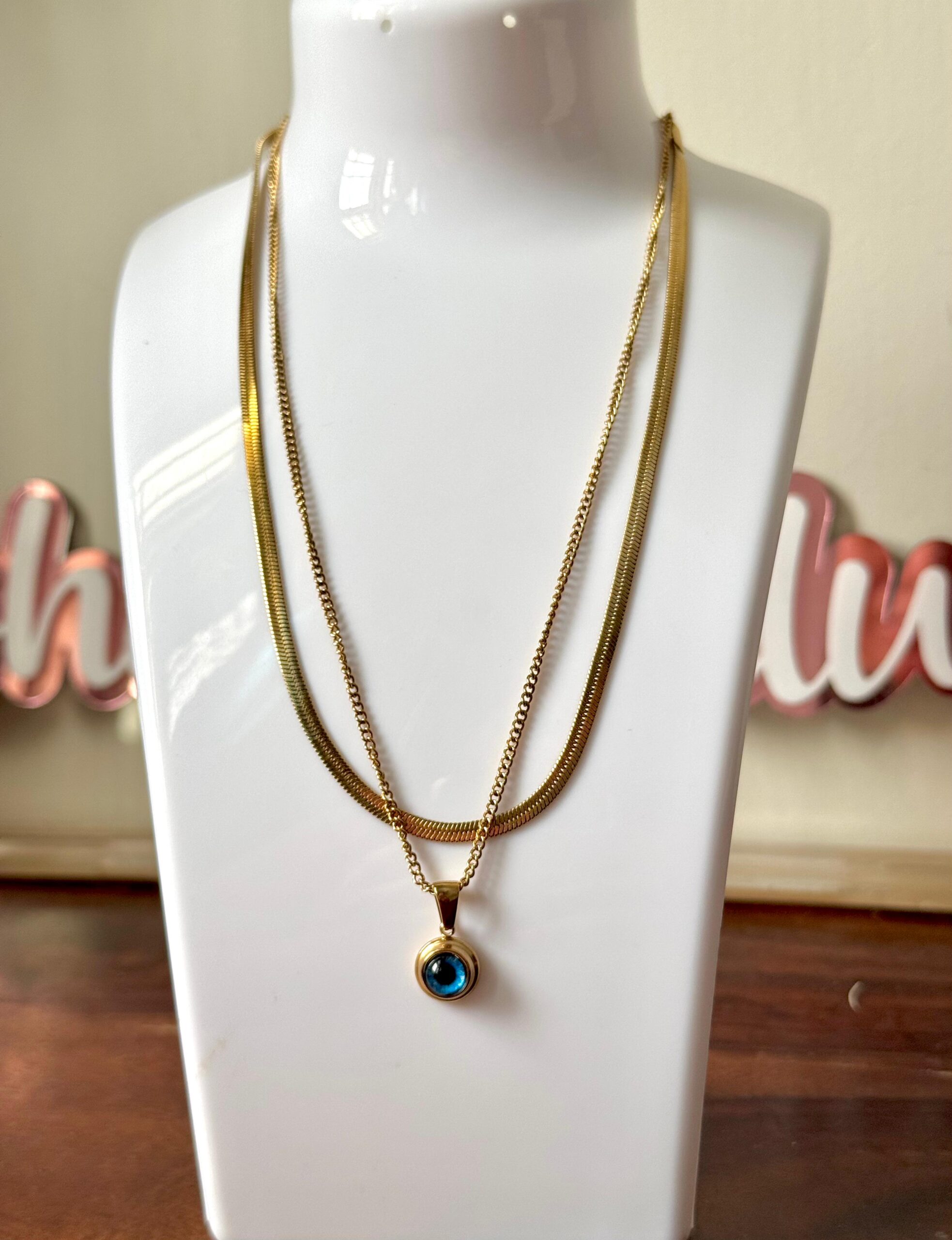 Evil eye two layer 18k gold plated on Stainless Steel Anti Tarnish necklace - Image 4