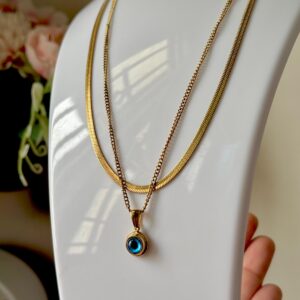 Evil eye two layer 18k gold plated on Stainless Steel Anti Tarnish necklace