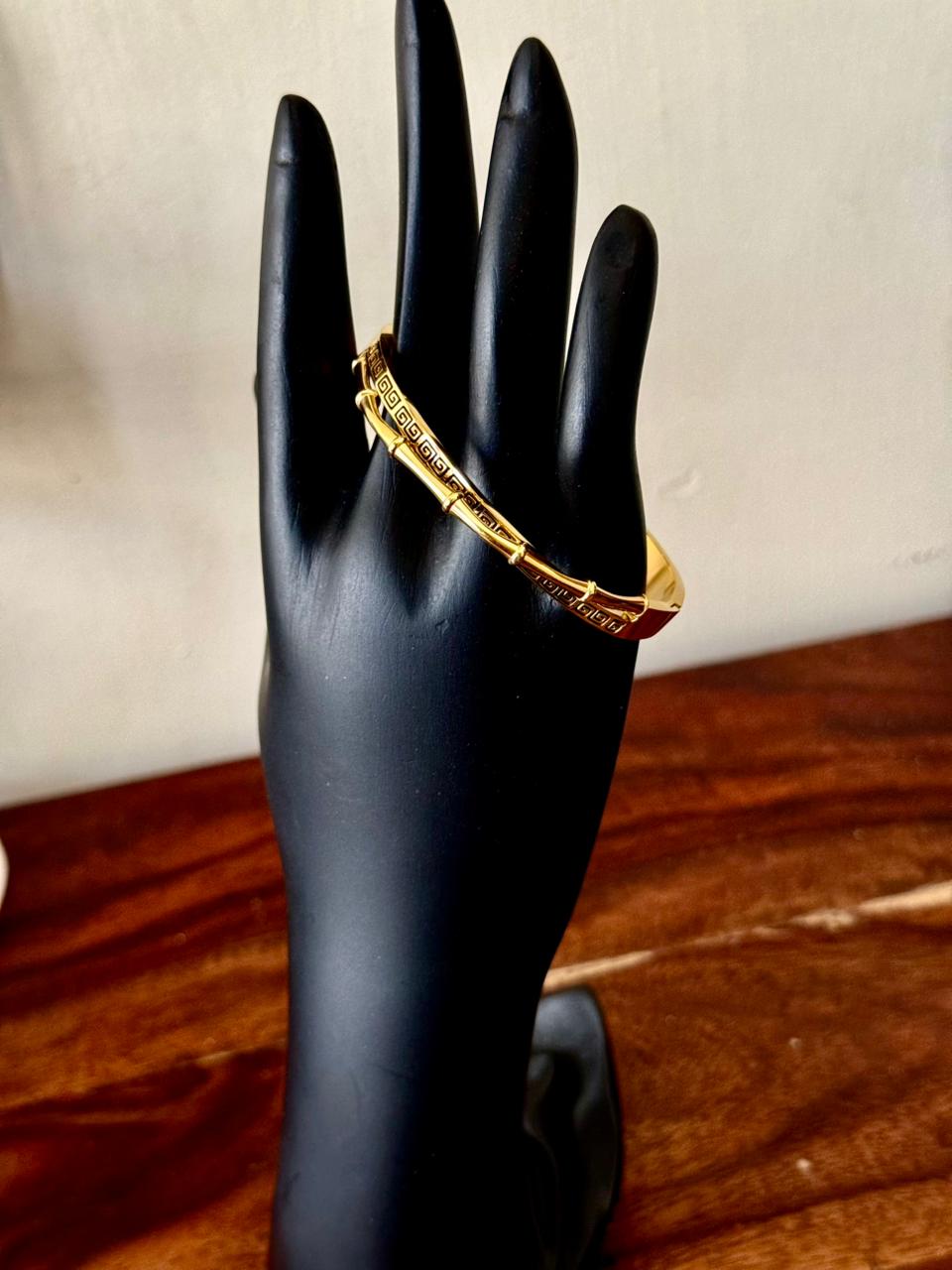 Greek key with Bamboo style 18k gold plated on Stainless Steel anti tarnish bracelet - Image 12