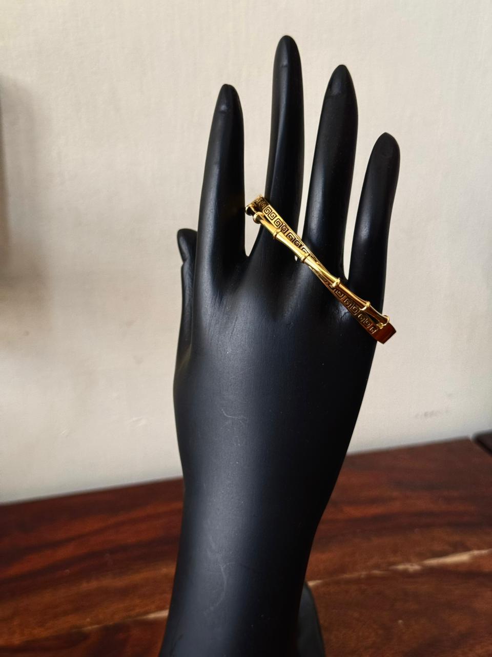 Greek key with Bamboo style 18k gold plated on Stainless Steel anti tarnish bracelet - Image 3