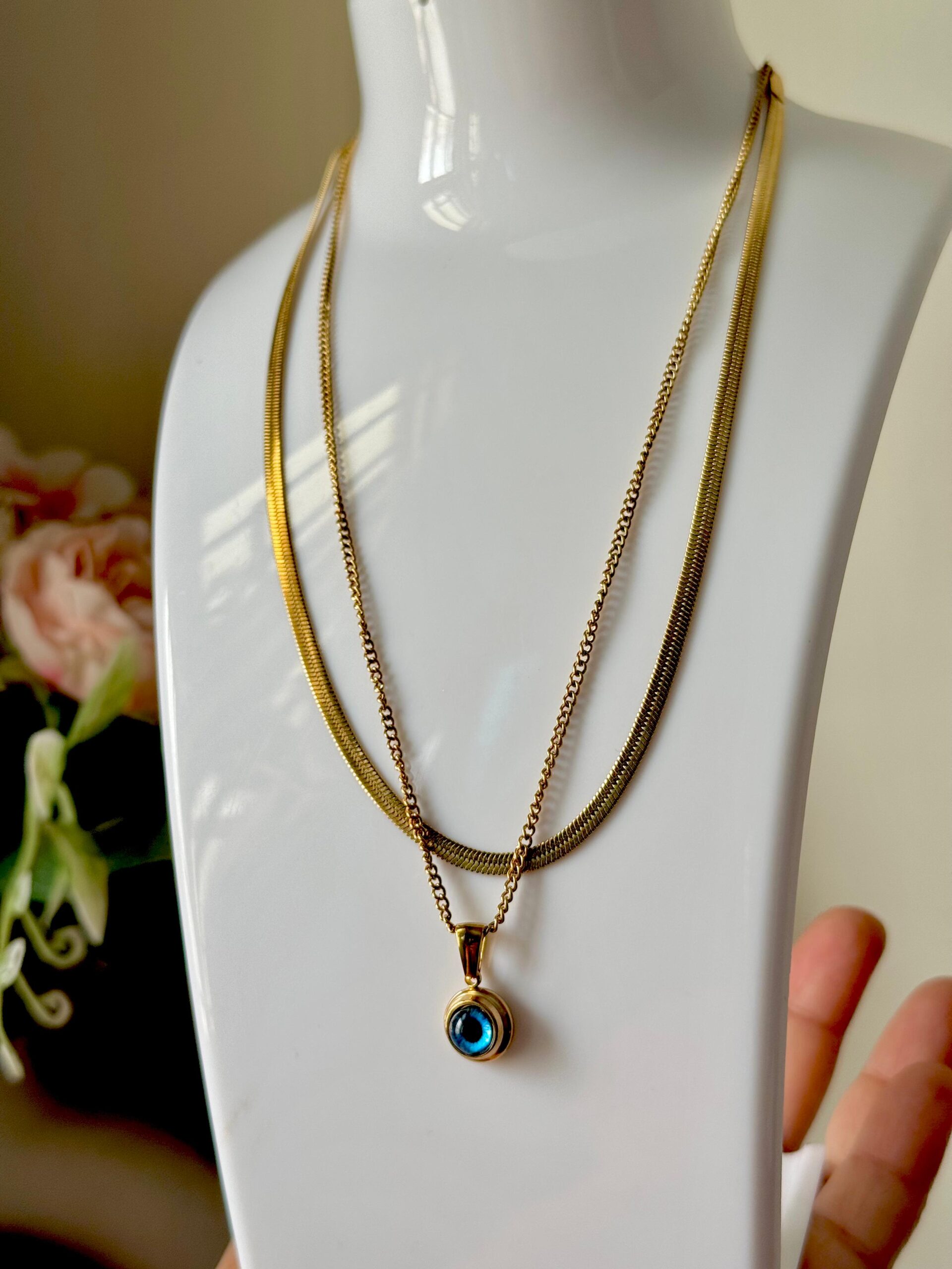 Evil eye two layer 18k gold plated on Stainless Steel Anti Tarnish necklace - Image 6