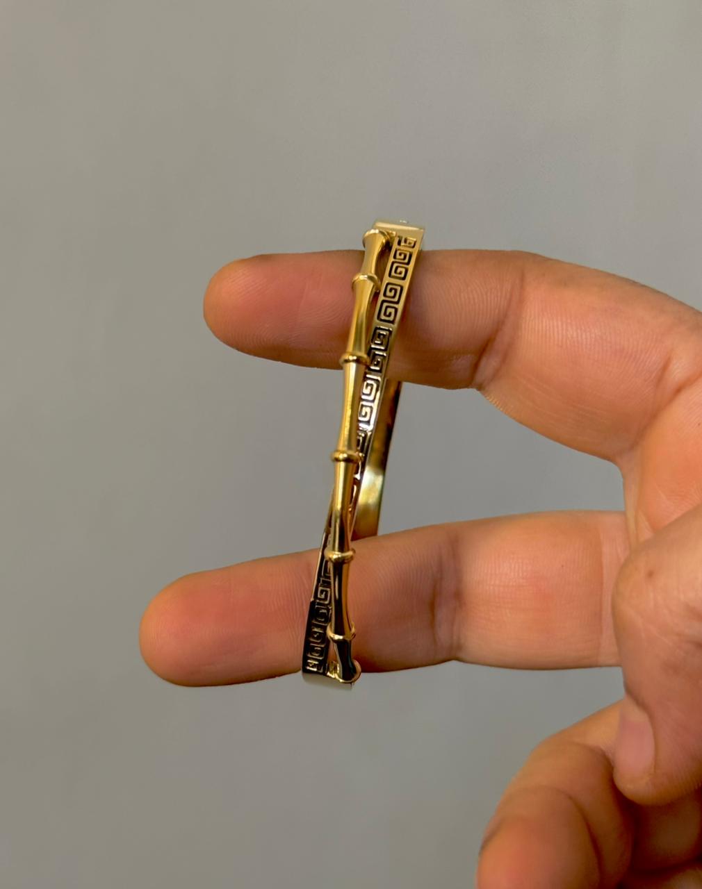 Greek key with Bamboo style 18k gold plated on Stainless Steel anti tarnish bracelet - Image 5