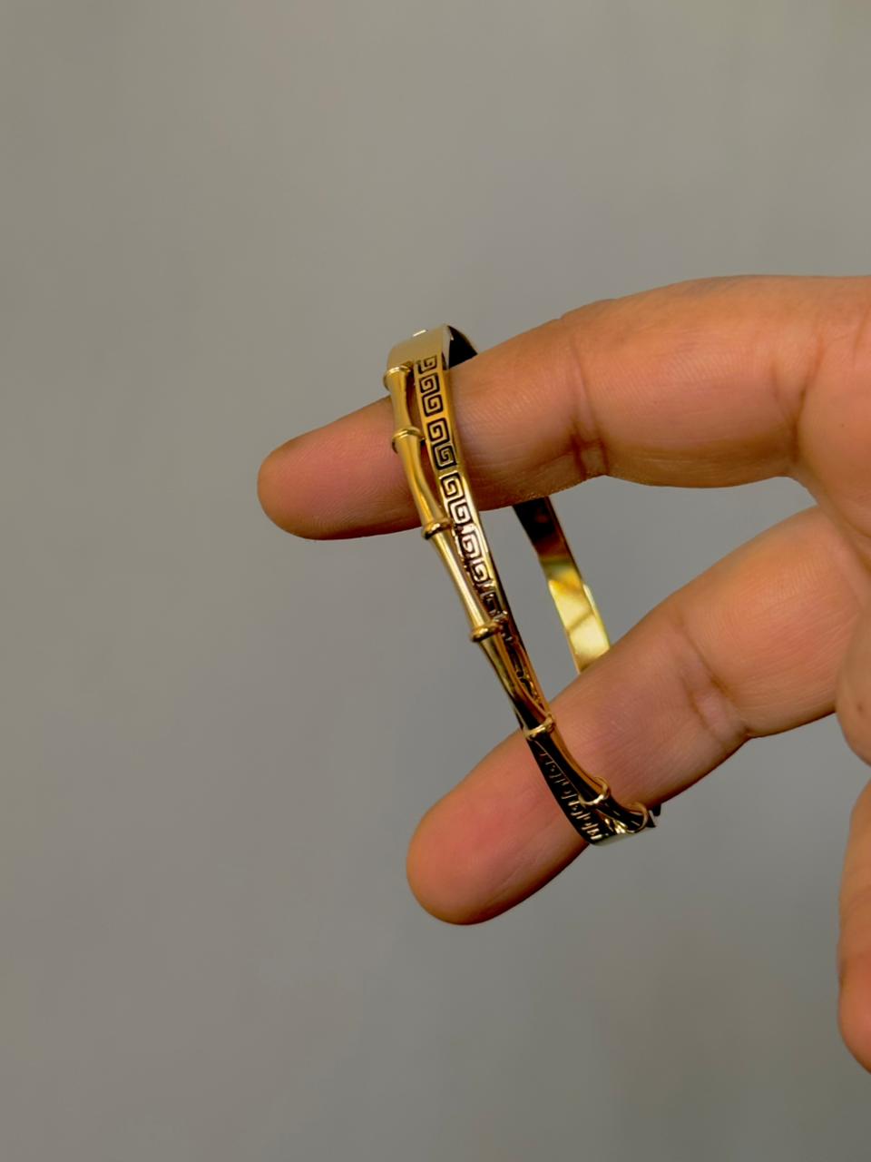 Greek key with Bamboo style 18k gold plated on Stainless Steel anti tarnish bracelet - Image 4