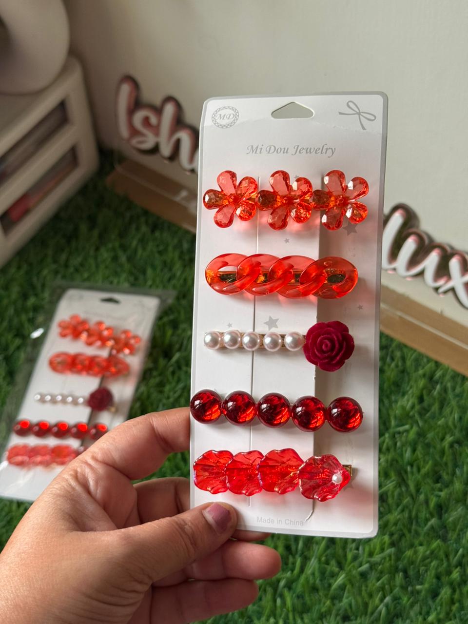 Korean Hair clip set clips Red