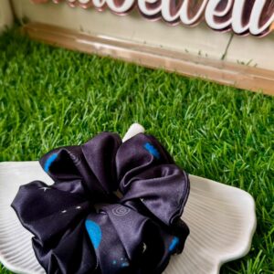 Galaxy theme Black shade satin medium scrunchies (single piece)