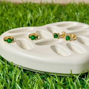 Full Emerald / White with Emerald Huggies Hoops Antitarnish 18k Gold plated on stainless steel