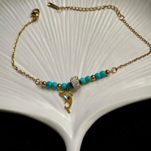 18k gold plated on stainless steel Turquoise Beaded Dolphin chain bracelet