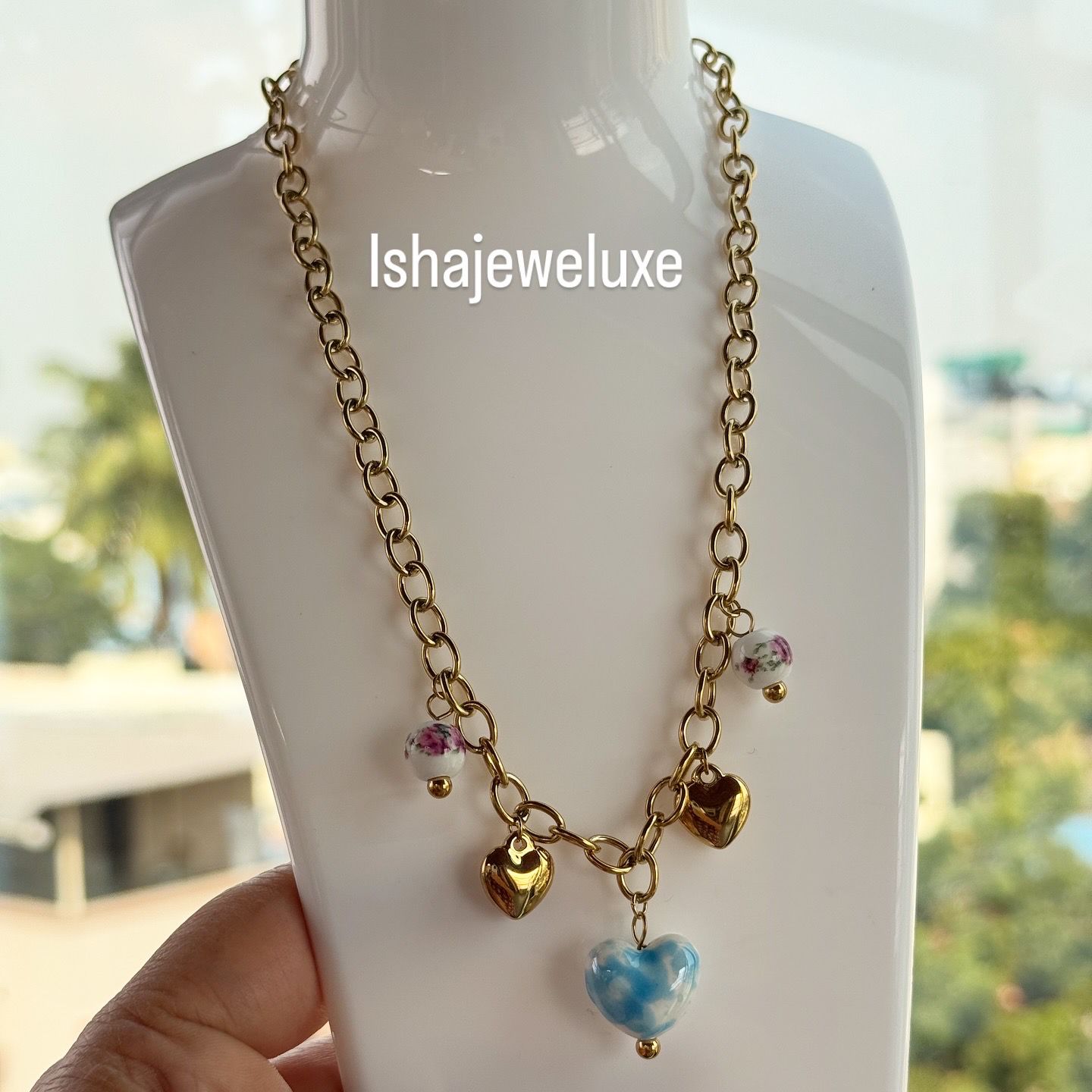 Heart shine enamel statement necklace 18k gold plated on Stainless Steel Anti Tarnish - Image 4